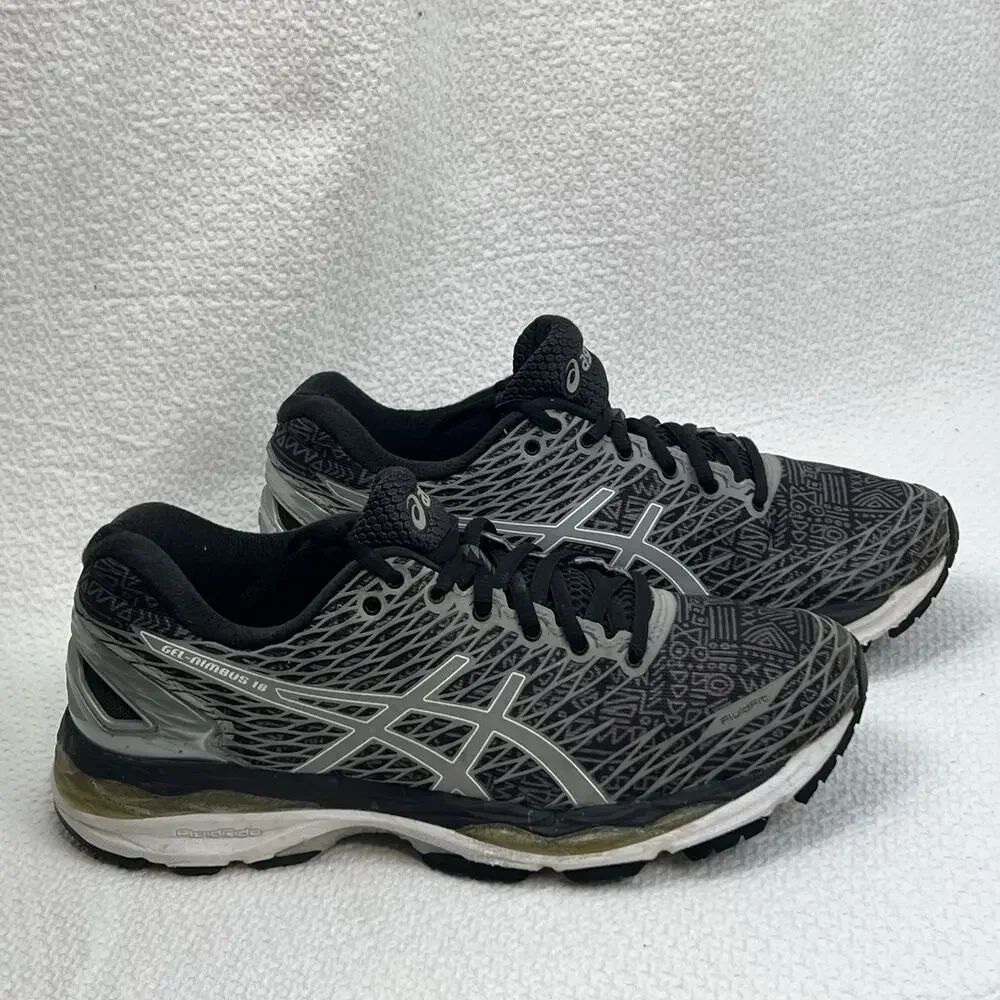ASICS Gel Nimbus 18 Women’s 8 Black Gray Silver Running Shoes T580N